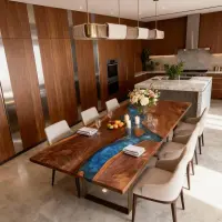 Black Walnut Epoxy Resin River Table Cerulean Blue Resin