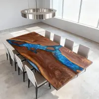 Black Walnut Epoxy Resin River Table Cerulean Blue Resin