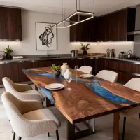Black Walnut Epoxy Resin River Table Cerulean Blue Resin