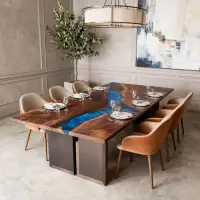 Black Walnut Epoxy Resin River Table Cerulean Blue Resin