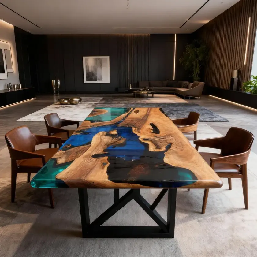Black Walnut Epoxy Resin River Table Sapphire to Cobalt Blue