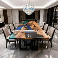Black Walnut Epoxy Resin River Table Sapphire to Cobalt Blue