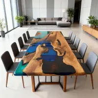 Black Walnut Epoxy Resin River Table Sapphire to Cobalt Blue