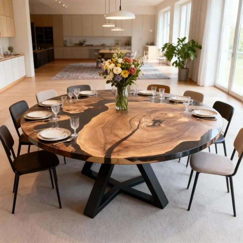 Olive Wood Epoxy Resin River Table Onyx Black