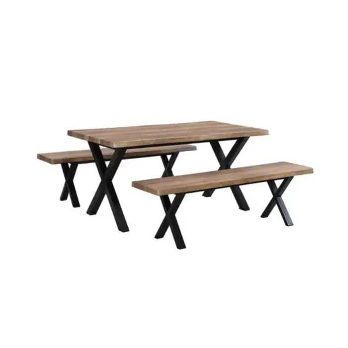 Franch 6 Seater Dining Bench Set - Solid Wood Dining Table