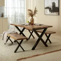 Franch 6 Seater Dining Bench Set - Solid Wood Dining Table