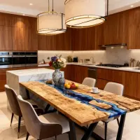 Poplar Wood Epoxy Resin River Table Sapphire Blue Resin