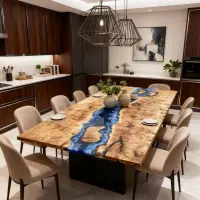 Poplar Wood Epoxy Resin River Table Sapphire Blue Resin