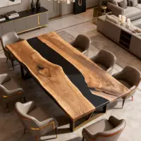 Walnut Epoxy Resin River Table Onyx Black Resin