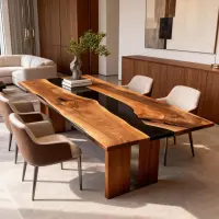 Walnut Epoxy Resin River Table Onyx Black Resin