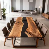 Walnut Epoxy Resin River Table Onyx Black Resin