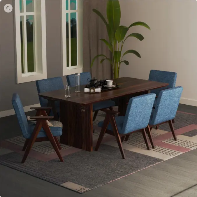 Crata Wooden 6 Seater Solid Wood Dining Set (Teak) - Solid Wood Dining Table