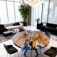 Walnut Epoxy Resin River Table Sapphire Blue