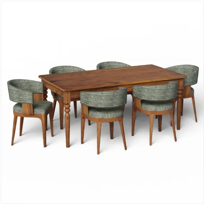 Aviral Wooden Dining Table Set 6 Seater (Medium Teak) - Solid Wood Dining Table