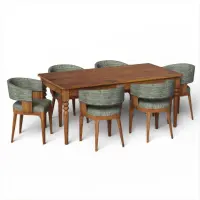 Aviral Wooden Dining Table Set 6 Seater (Medium Teak) - Solid Wood Dining Table