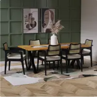 Shaysa Wooden Dining Table Set 6 Seater in Live Edge (Natural and Black Texture) - Solid Wood Dining Table