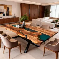 Walnut Epoxy Resin River Table Deep Teal Resin