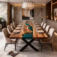Walnut Epoxy Resin River Table Deep Teal Resin