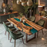 Walnut Epoxy Resin River Table Deep Teal Resin