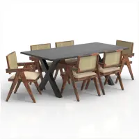 Koenka Wooden Dining Table Set 6 Seater in Live Edge (Medium Teak) - Solid Wood Dining Table
