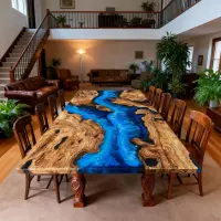 Olive Wood Epoxy Resin River Table Cobalt to Turquoise Resin