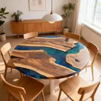 Walnut Epoxy Resin River Table Sapphire Blue Resin