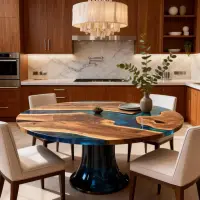 Walnut Epoxy Resin River Table Sapphire Blue Resin