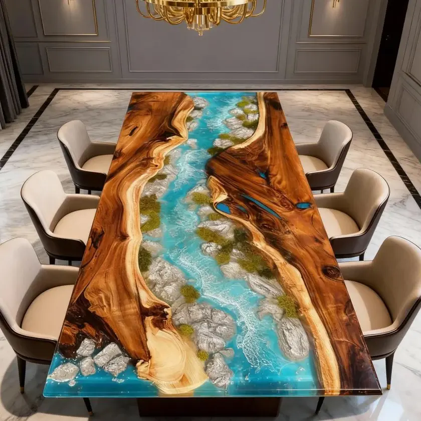 Walnut Epoxy Resin River Table Sea Glass Turquoise