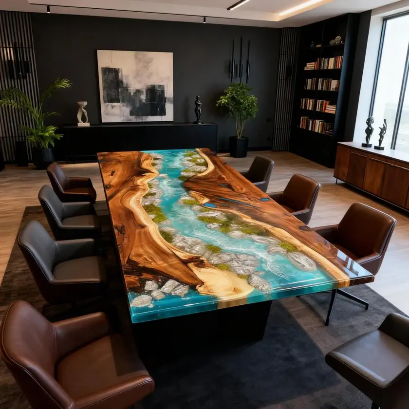 Walnut Epoxy Resin River Table Sea Glass Turquoise