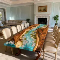 Walnut Epoxy Resin River Table Sea Glass Turquoise
