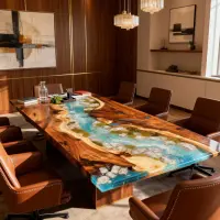 Walnut Epoxy Resin River Table Sea Glass Turquoise