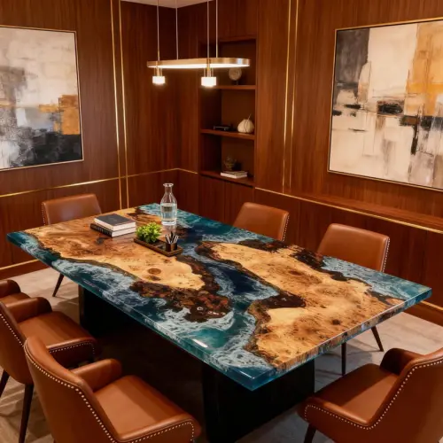 Poplar Wood Epoxy Resin River Table Sea Glass Teal