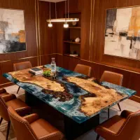 Poplar Wood Epoxy Resin River Table Sea Glass Teal