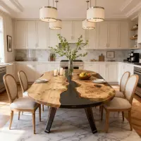 Poplar Wood Epoxy Resin River Table Onyx Black Resin