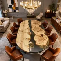 Poplar Wood Epoxy Resin River Table Onyx Black Resin