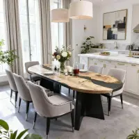 Poplar Wood Epoxy Resin River Table Onyx Black Resin