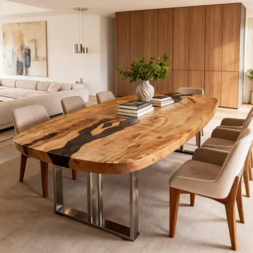 Poplar Wood Epoxy Resin River Table Onyx Black Resin GKW482