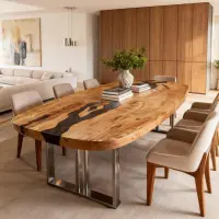 Poplar Wood Epoxy Resin River Table Onyx Black Resin GKW482