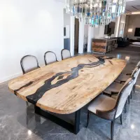 Poplar Wood Epoxy Resin River Table Onyx Black Resin GKW482