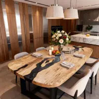 Poplar Wood Epoxy Resin River Table Onyx Black Resin GKW482