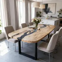 Poplar Wood Epoxy Resin River Table Onyx Black Resin GKW482