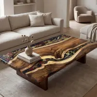 Walnut Onyx Bloom Walnut Console Epoxy Table