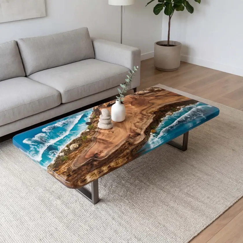 Azure Tide Black Walnut End Epoxy Table
