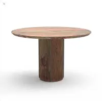 Ghumav Wooden Round Dining Table Set 4 Seater (Walnut Grey) - Solid Wood Dining Table