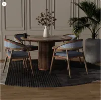 Ghumav Wooden Round Dining Table Set 4 Seater (Walnut Grey) - Solid Wood Dining Table
