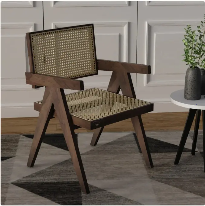 Chandigarh Wooden Back and Seat Rattan Chair (Walnut) - Dinning chairs