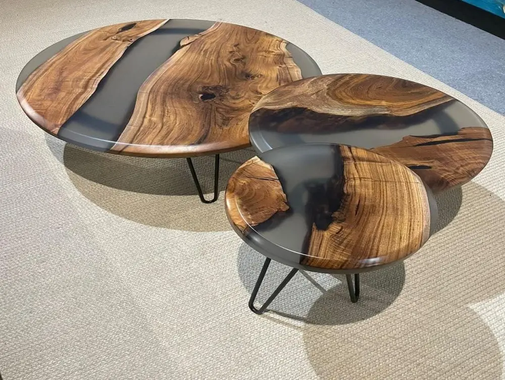 Epoxy Resin Coffee Table with Storage Shelf - Coffee Tables