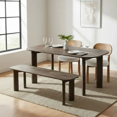 Solid Wood Dining Table 4 Seater Chair & With Bench - Solid Wood Dining Table