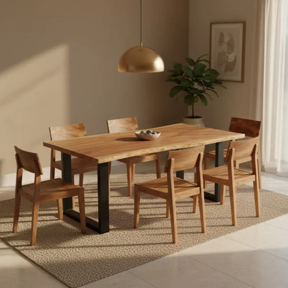 Live Edge Dining Table With 6 Seater Chair-Dining Table Set - Solid Wood Dining Table