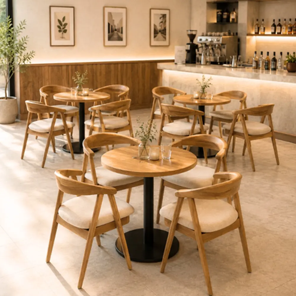 Round Light Oak Café Table - Solid Wood Dining Table